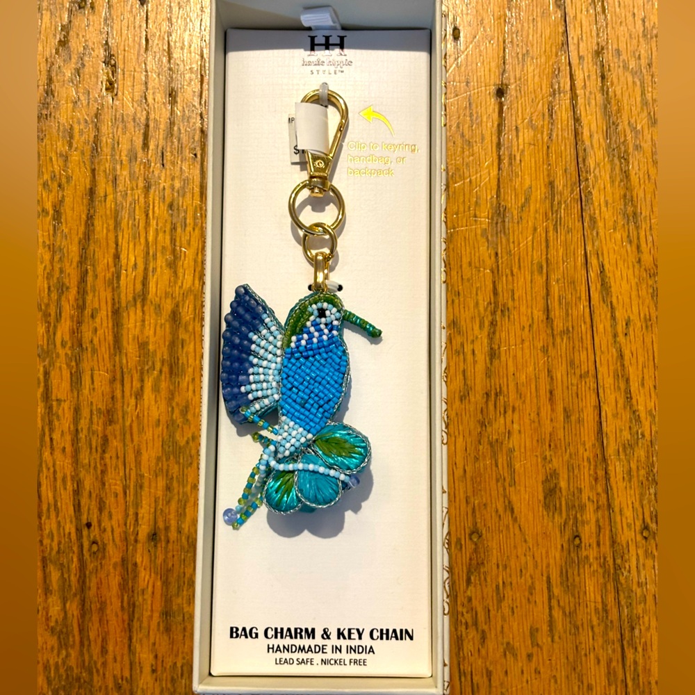 NIB Haute Hippie beaded hummingbirds bag charm Keychain - Picture 2 of 7